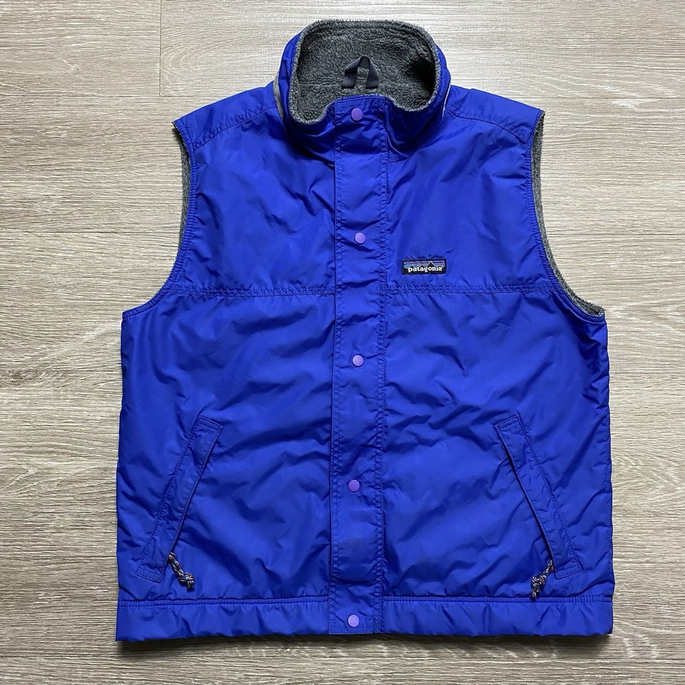 Vintage 90s Patagonia Shelled Synchilla Vest Kids L [Women's S] Blue Made in USA